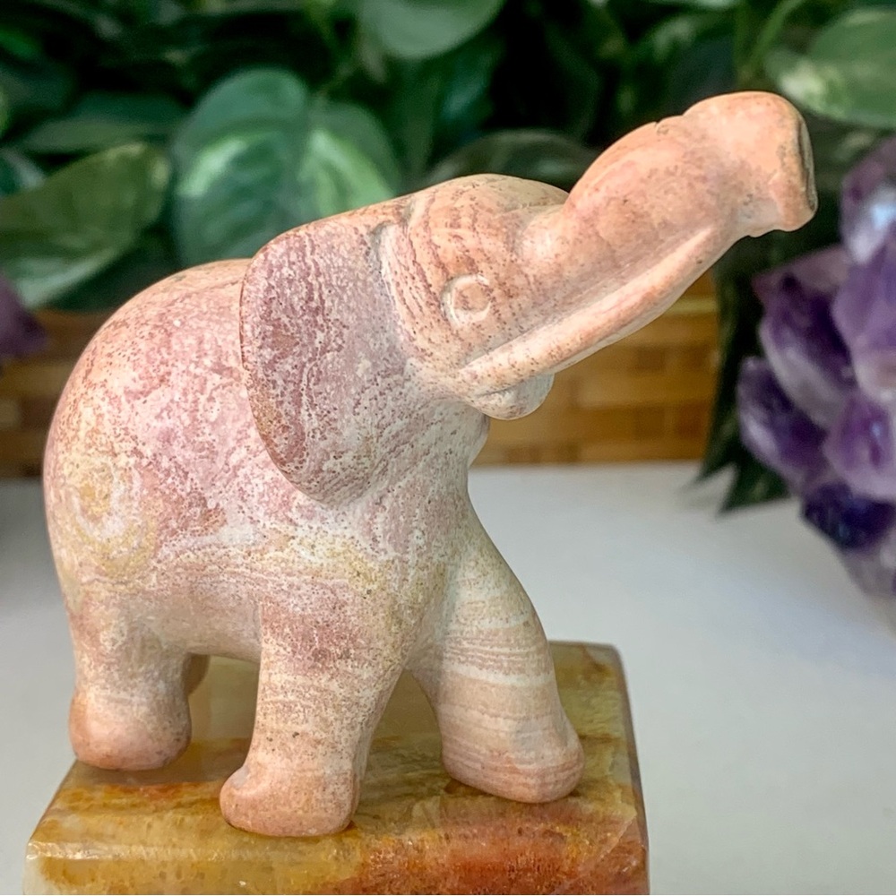 Soapstone Hand Carved Elephant Figurine Stone Carving Animal Statue Figure 4.2"
